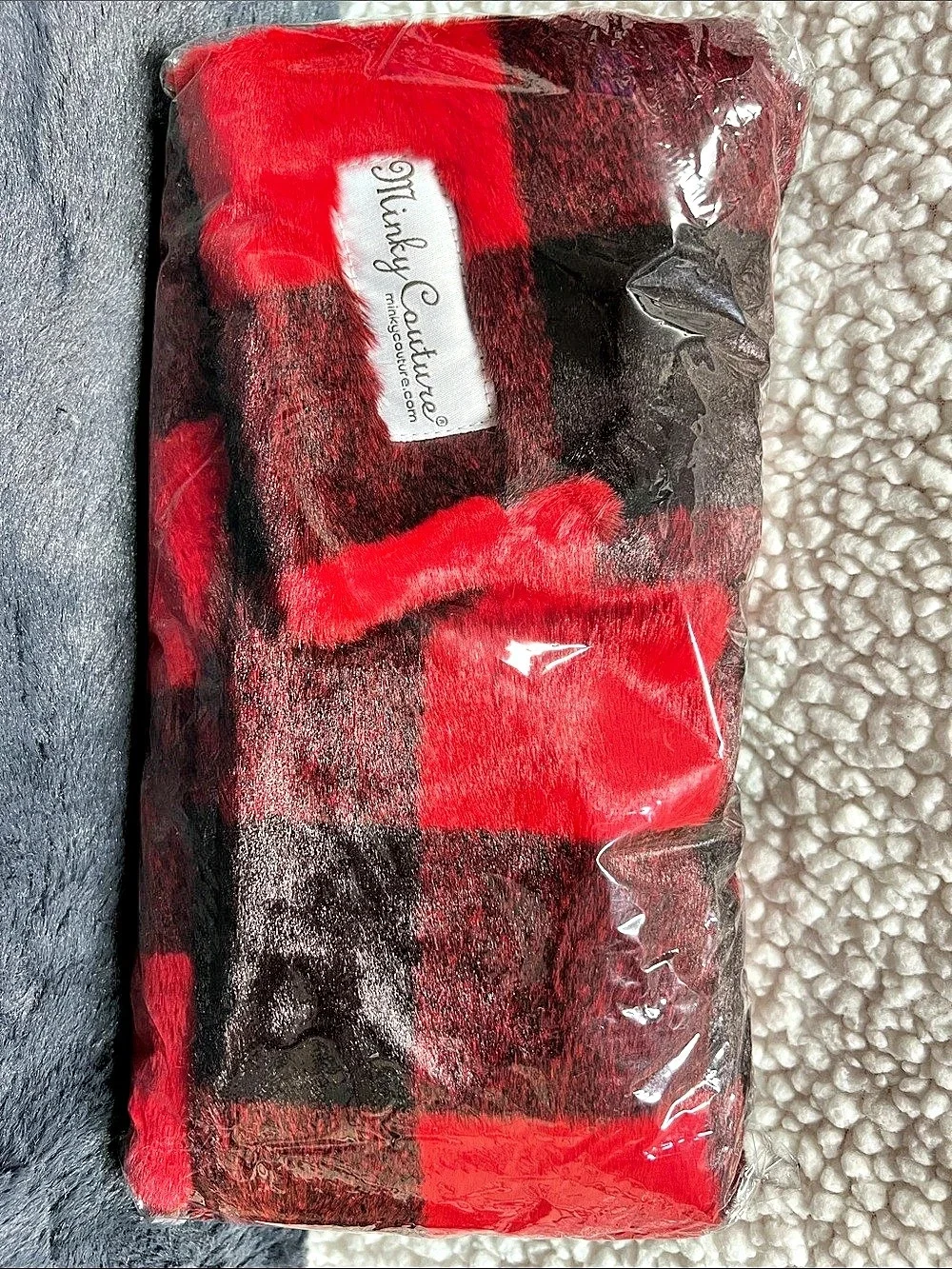 Minky Couture Red & Black Buffalo Plaid Scarf. NWT